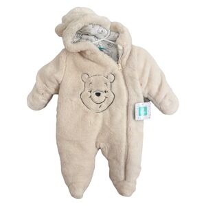 Disney Baby Winnie the Pooh Faux Fur Pram Suit Hooded Bunting Cream‎ 3-6M NWT